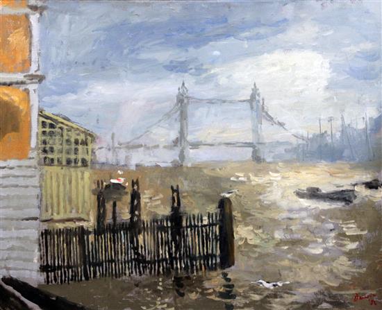 § Sir Robin Vere Darwin (1910-1974) View of Tower Bridge, 28 x 36in.